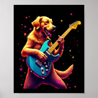 Golden Retriever dog Playing Electric Guitar Rock