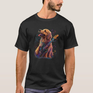 Golden Retriever dog Playing Electric Guitar Rock T-Shirt