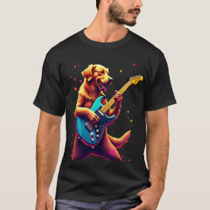 Golden Retriever dog Playing Electric Guitar Rock T-Shirt