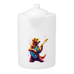 Golden Retriever dog Playing Electric Guitar Rock Teapot