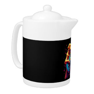 Golden Retriever dog Playing Electric Guitar Rock Teapot