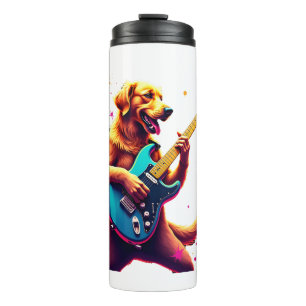 Golden Retriever dog Playing Electric Guitar Rock Thermal Tumbler