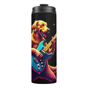 Golden Retriever dog Playing Electric Guitar Rock Thermal Tumbler