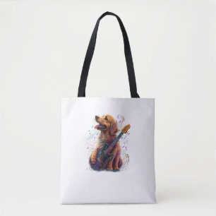 Golden Retriever dog Playing Electric Guitar Rock Tote Bag