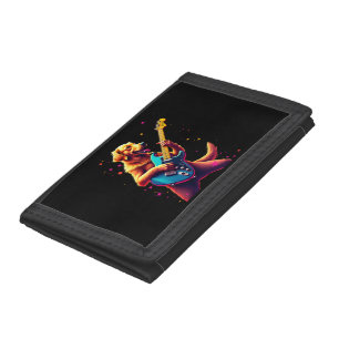 Golden Retriever dog Playing Electric Guitar Rock Trifold Wallet