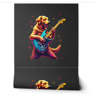 Golden Retriever dog Playing Electric Guitar Rock Wallpaper