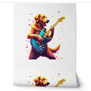 Golden Retriever dog Playing Electric Guitar Rock Wallpaper