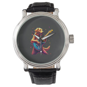 Golden Retriever dog Playing Electric Guitar Rock Watch