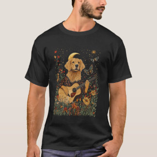 Golden Retriever Dog Playing Guitar Cottagecore Ae T-Shirt