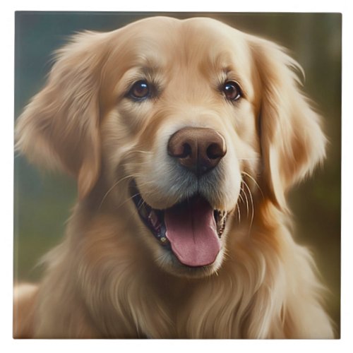 Golden Retriever Dog Portrait Pose Paper Ceramic Tile