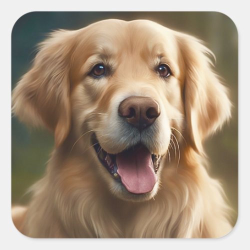 Golden Retriever Dog Portrait  Square Sticker
