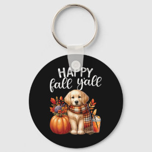 Golden Retriever Dog Pumpkin Spice Happy Fall Yall Keychain