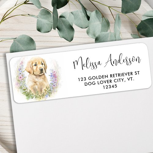 Golden Retriever Dog Puppy Floral Return Address Label
