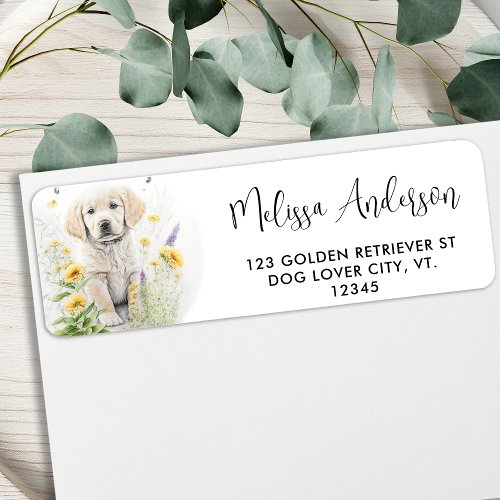 Golden Retriever Dog Puppy Flowers Return Address Label