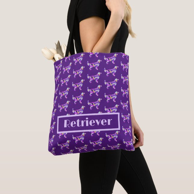 Golden Retriever Dog Purple Silhouette Personal Tote Bag (Close Up)