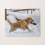 Golden Retriever Dog Puzzle<br><div class="desc">A beautiful golden retriever dog running through the snow makes this a terrific puzzle. Customize the image by adding your own caption.</div>