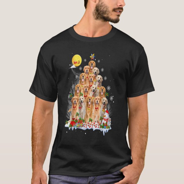 Golden Retriever Dog Reindeer Pine Christmas 2021 T-Shirt (Front)
