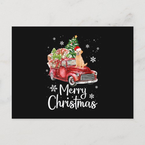 Golden Retriever Dog Riding Red Truck Christmas Tr Postcard