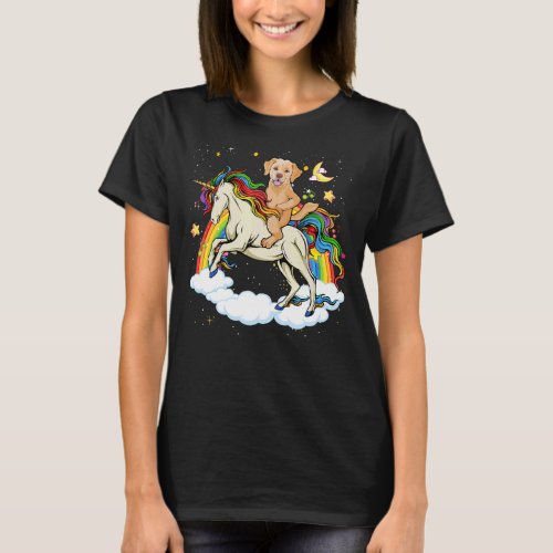 Golden Retriever Dog Riding Unicorn Rainbow Girls  T_Shirt