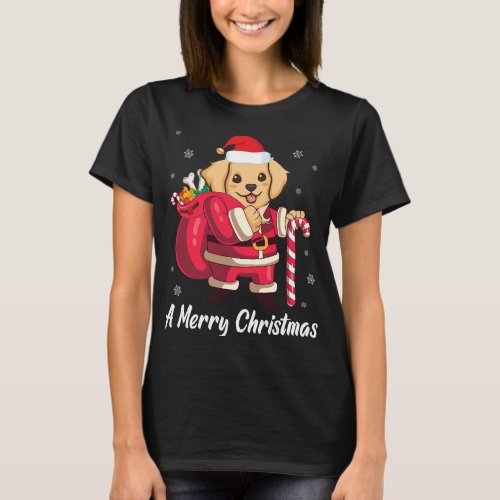Golden Retriever Dog Santa Presents Snow A Merry C T_Shirt