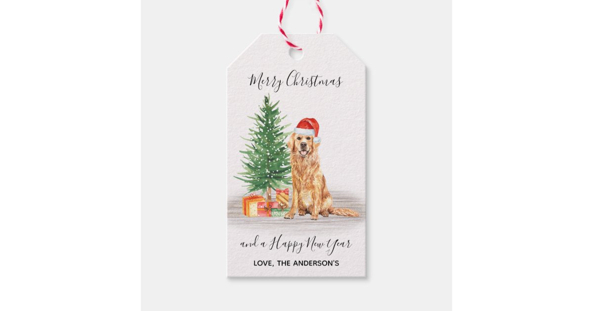 Golden Retriever Dog Santa Tree Merry Christmas Gift Tags | Zazzle