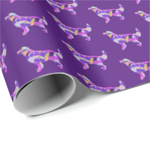 Golden Retriever Dog Silhouette Colorful Purple Wrapping Paper