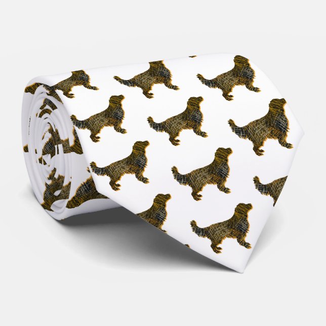 Golden Retriever Dog Silhouette Halloween White Neck Tie (Rolled)
