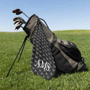 Golden Retriever Dog Silhouette Y&B Grid Black Golf Towel