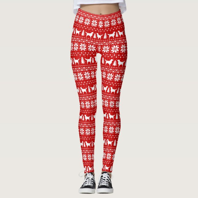 Golden Retriever Dog Silhouettes Christmas Pattern Leggings (Front)