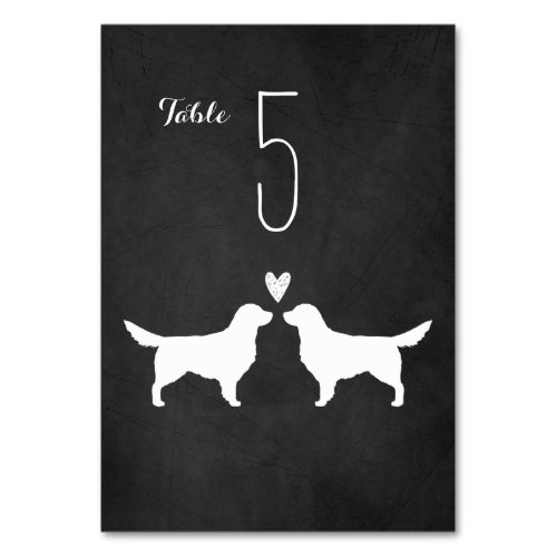 Golden Retriever Dog Silhouettes Wedding Reception Table Number