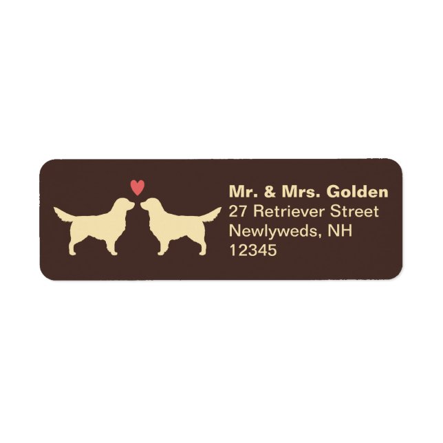 Golden Retriever Dog Silhouettes with Heart Couple Label (Front)