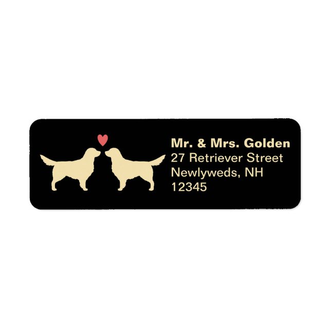 Golden Retriever Dog Silhouettes with Heart Couple Label (Front)
