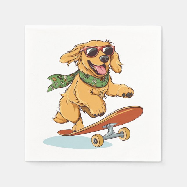 Golden Retriever Dog Skateboarding Napkins (Front)