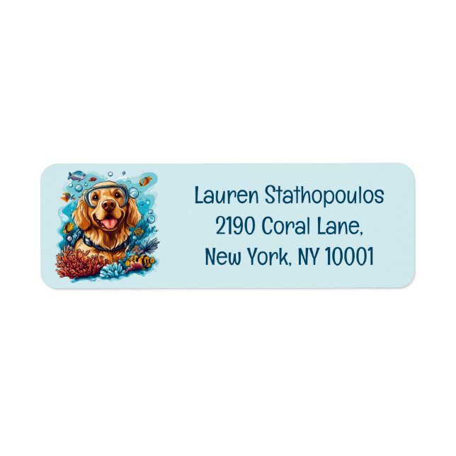 Golden Retriever Dog Snorkeling Coral Reef Label (Front)