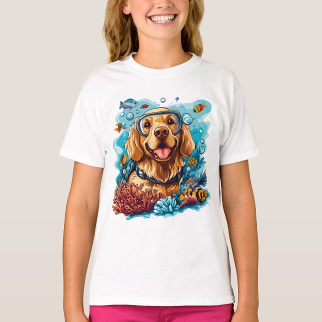 Golden Retriever Dog Snorkeling Coral Reef T-Shirt (Front)