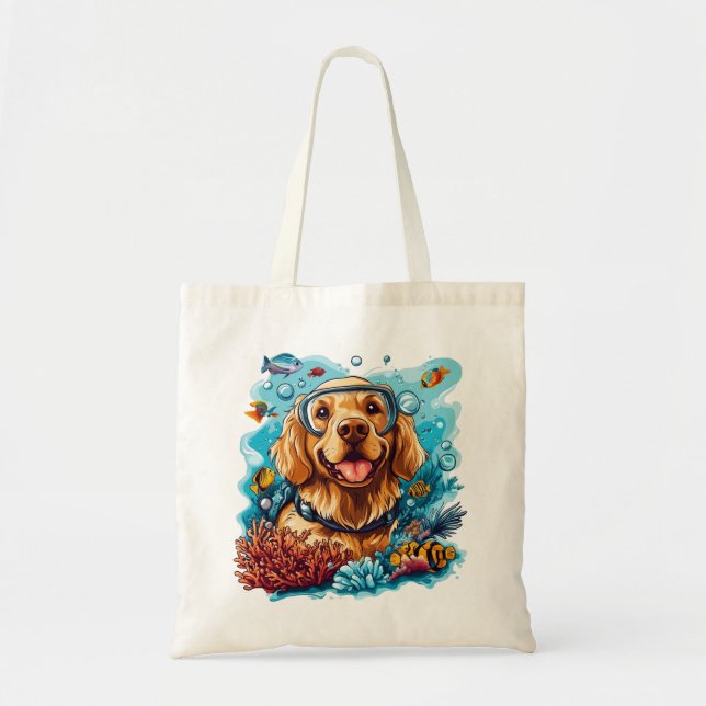 Golden Retriever Dog Snorkeling Coral Reef Tote Bag (Front)