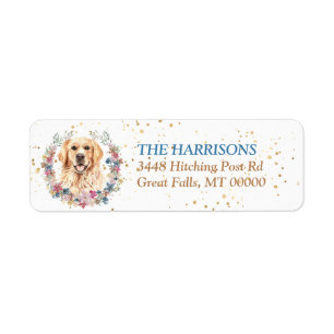 Golden Retriever Dog Spring Flowers Wreath Label