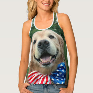 Golden Retriever Dog Stars and Stripes Patriotic Tank Top