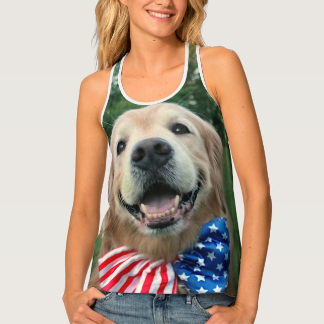 Golden Retriever Dog Stars and Stripes Patriotic Tank Top (Front)