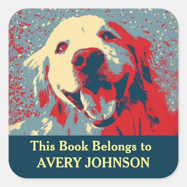 Golden Retriever Dog Stylized Custom Bookplate (Front)