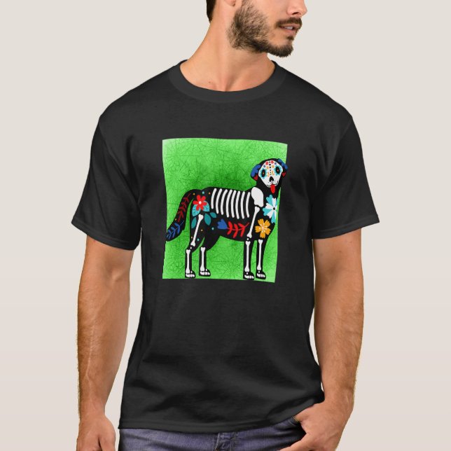 Golden Retriever Dog Sugar Skull Calavera Dia De L T-Shirt (Front)