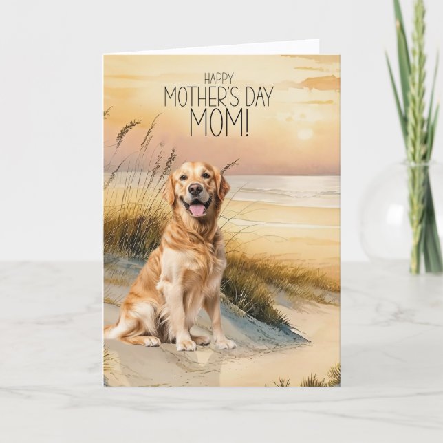 Golden Retriever Dog Sunset Beach Mother's Day Holiday Card (Front)