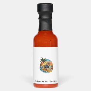 Golden Retriever Dog Surfing Surfboard Sunset Palm Hot Sauces