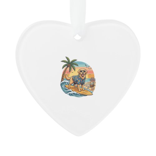 Golden Retriever Dog Surfing Surfboard Sunset Palm Ornament