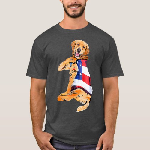 Golden Retriever Dog Tattoo I Love Dad T_Shirt