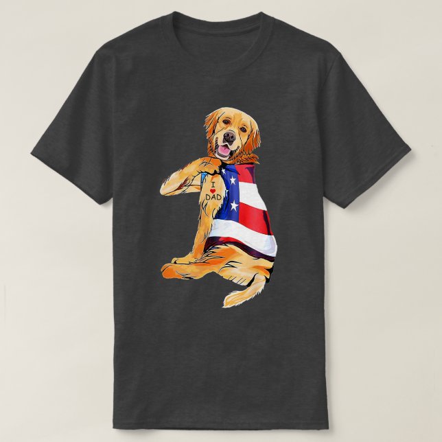 Golden Retriever Dog Tattoo I Love Dad T-Shirt (Design Front)