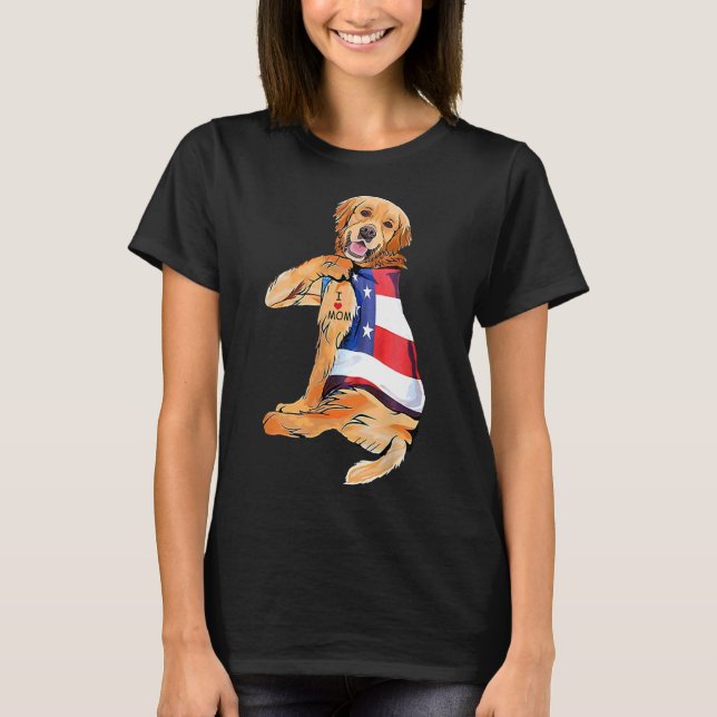 Golden Retriever Dog Tattoo I Love Mom T-Shirt (Front)