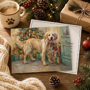 Golden Retriever Dog Tree Presents Christmas  Holiday Card