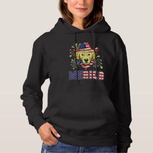 Golden Retriever Dog Us Flag Hat Fireworks Merica Hoodie