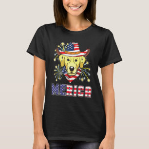 Golden Retriever Dog Us Flag Hat Fireworks Merica T-Shirt